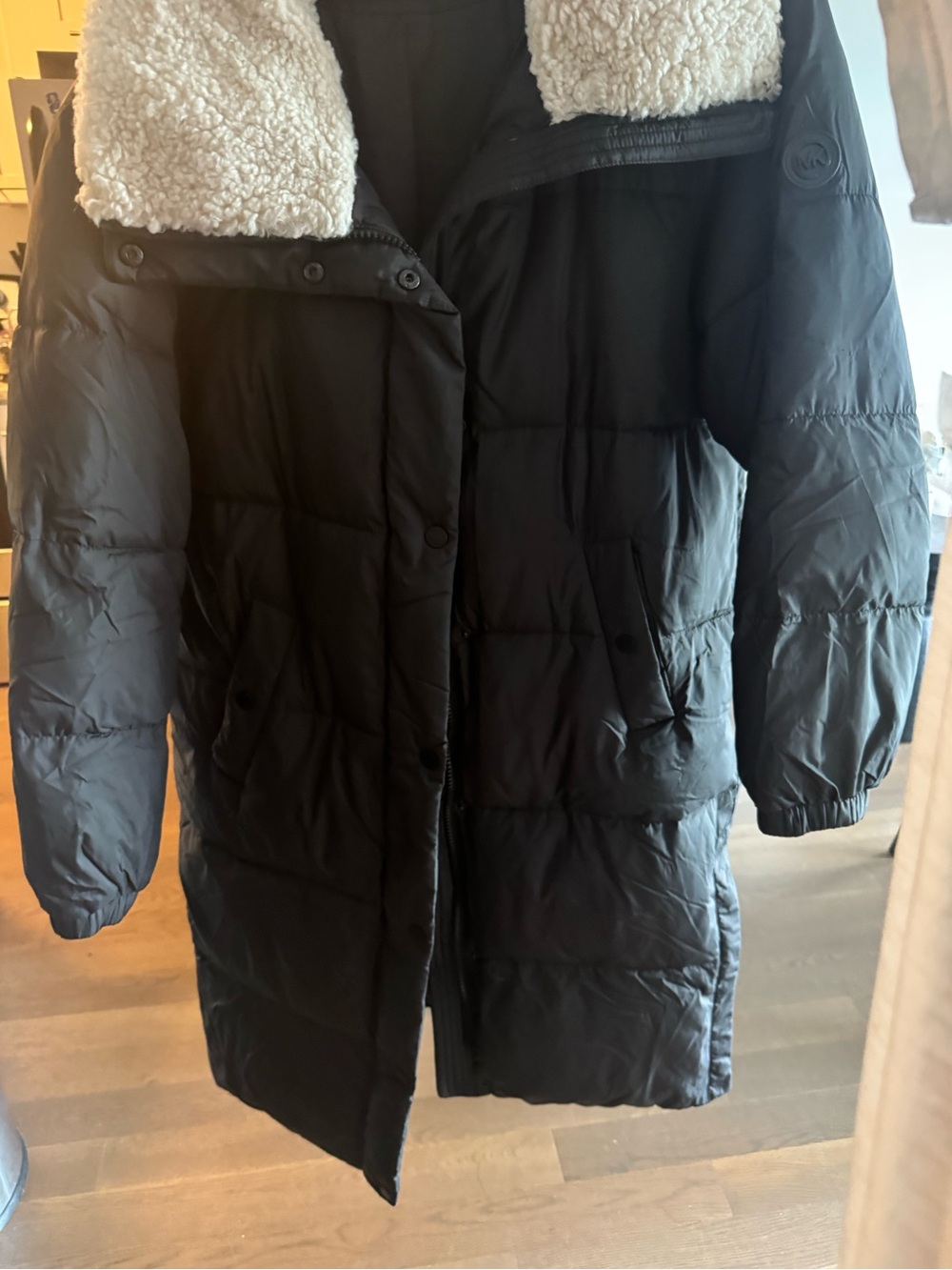 Michael Kors Black Coat with Cream Sherpa Trim